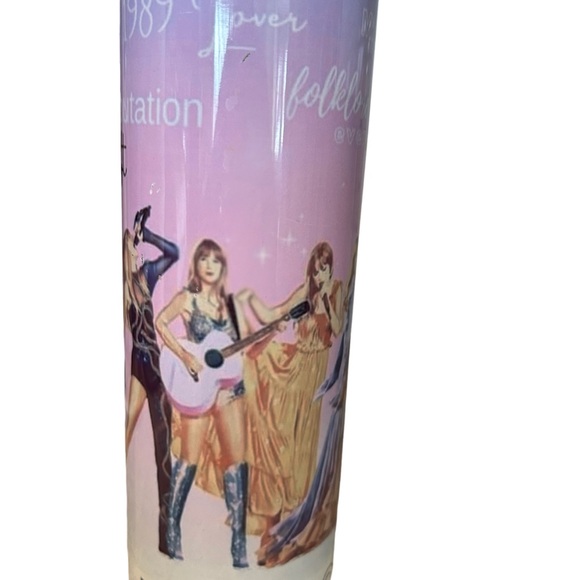 Taylor Swift Pink Lavender Gradient Fan Tumbler with Multicolored Tour Images - Picture 3 of 8